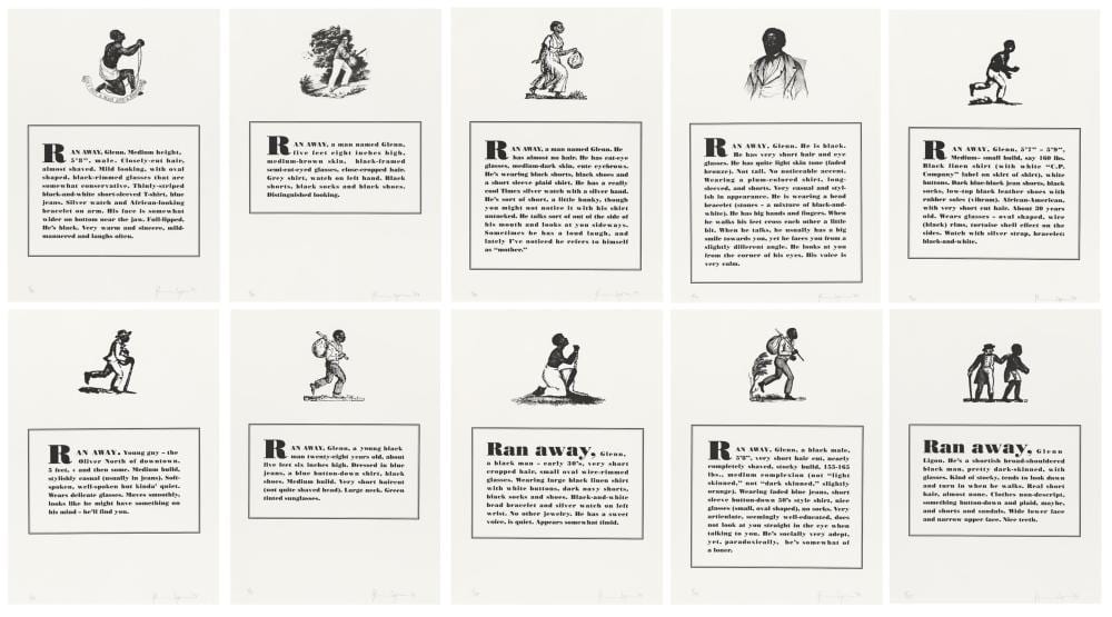 glenn ligon 1960 runaways 1993 · Swann Auction Galleries · 2025-10-07 Glenn Ligon comparable auction result: glenn ligon 1960 runaways 1993