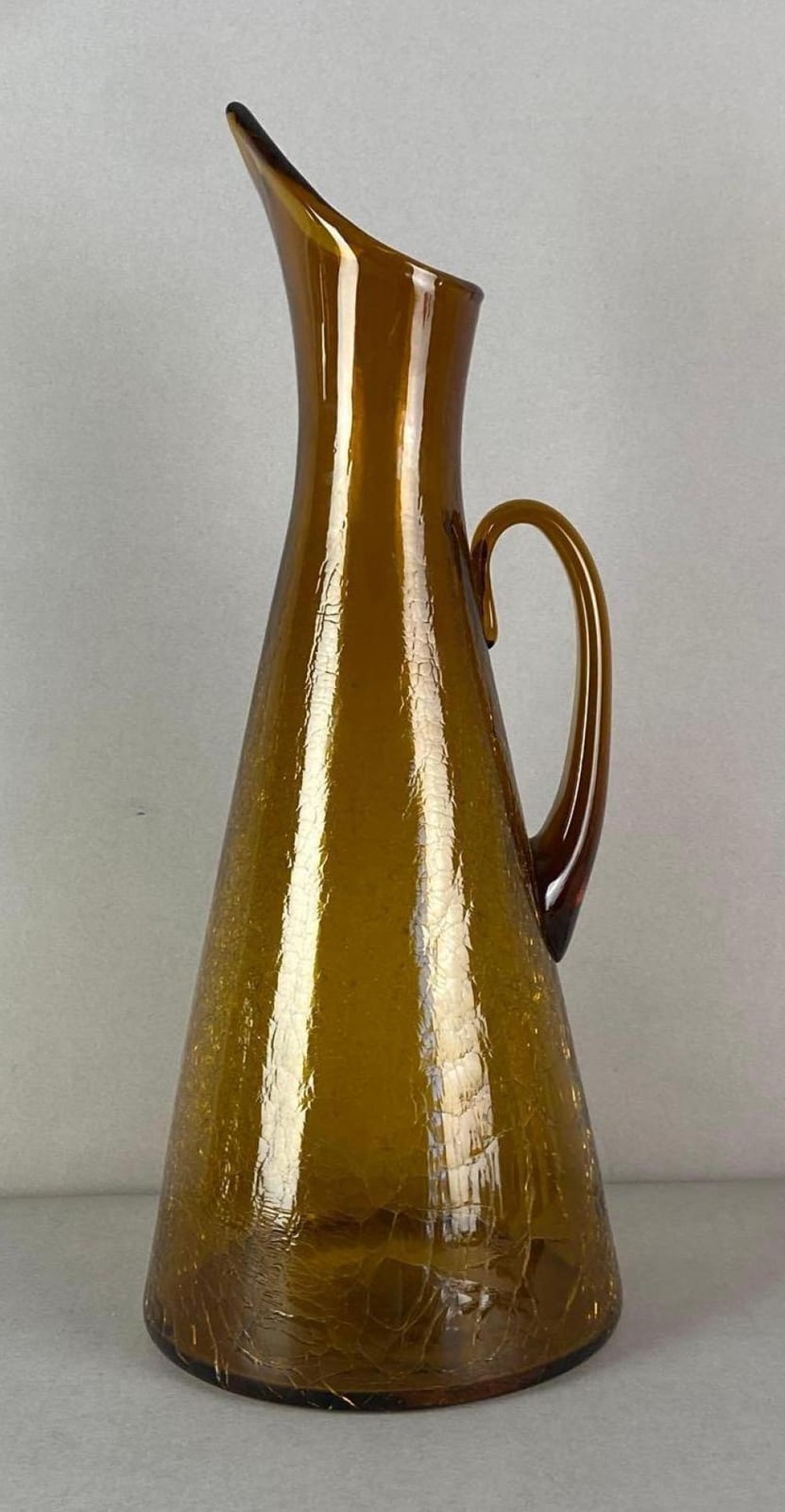 Winslow Anderson comparable auction result: vintage blenko topaz crackle glass pitcher by winslow anderson