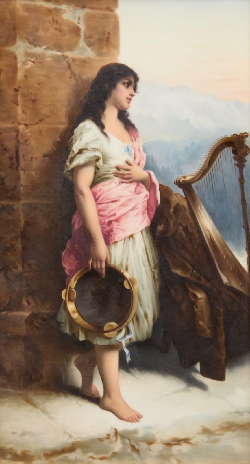 Willem van de (1610) Velde comparable auction result: a continental porcelain rectangular plaque depicting a tambourine girl late 19th century after wil