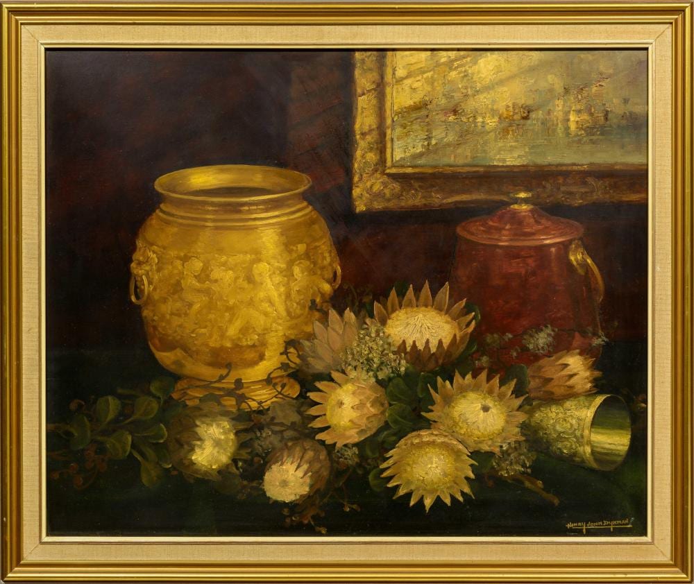 John Dykman comparable auction result: henry john dykman sa 1893 1972 oil still life copper proteas signed 57 x 71