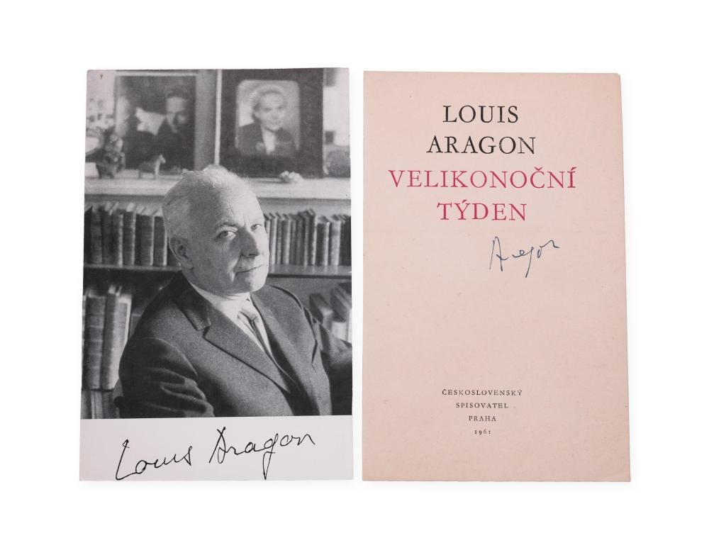 louis aragon 1897 1982 signature on photo and page from book · Einszwei Gallery · 2025-10-22 Louis Aragon comparable auction result: louis aragon 1897 1982 signature on photo and page from book