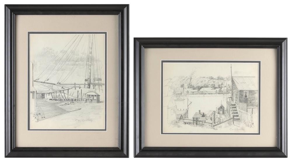 Carl Harold Nordstrom comparable auction result: carl harold nordstrom massachusetts 1876 1965 two harbor scenes pencils on paper 11 x 8 5 and 8 x 11 25 sight framed 18 x 14 and 14 x 18