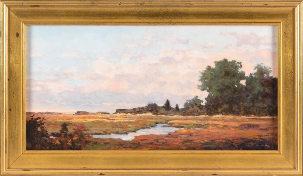 herman latham kent massachusetts 1930 2010 marsh and sky oil on canvas 12 x 24 framed 17 x 29 · Eldred's · 2025-10-09 H. Latham Kent comparable auction result: herman latham kent massachusetts 1930 2010 marsh and sky oil on canvas 12 x 24 framed 17 x 29
