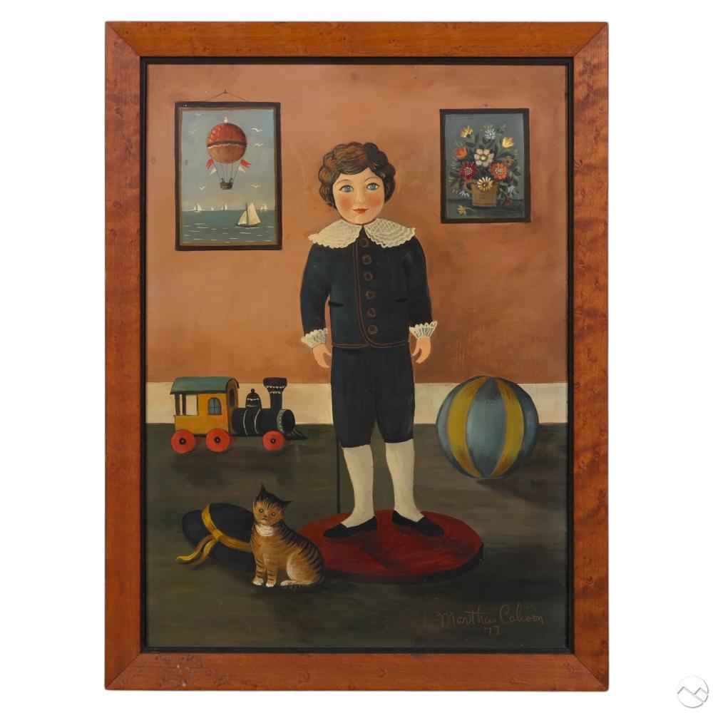 Martha Cahoon comparable auction result: martha cahoon 1905 1999 boy with toy folk painting