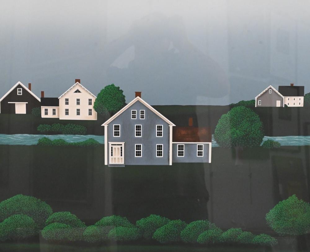 Theodore Jeremenko comparable auction result: theodore jeremenko yugoslavian american b 1938 new england colonial houses by a river screenprint edition 102 175 signed lower right t jeremenko 21 x 25 1 2 image