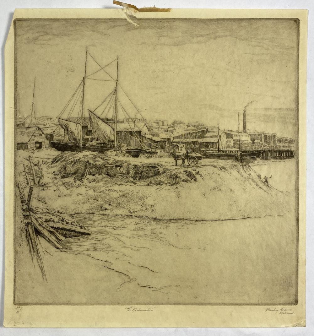 John Barclay Godson comparable auction result: john barclay godson 1882 1957 the reclamation 9 etching ed 50