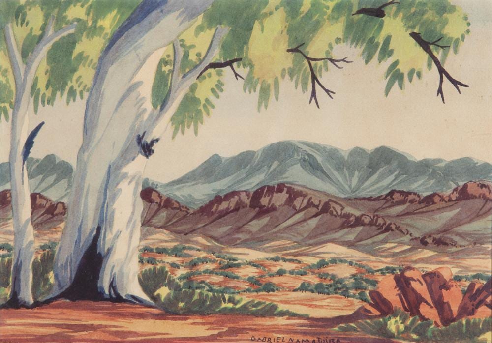 Gabriel Namatjira comparable auction result: gabriel namatjira central australian landcape watercolour