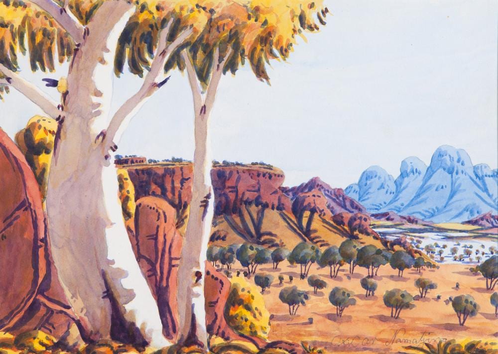 Oscar Namatjira comparable auction result: oscar namatjira the olgas watercolour