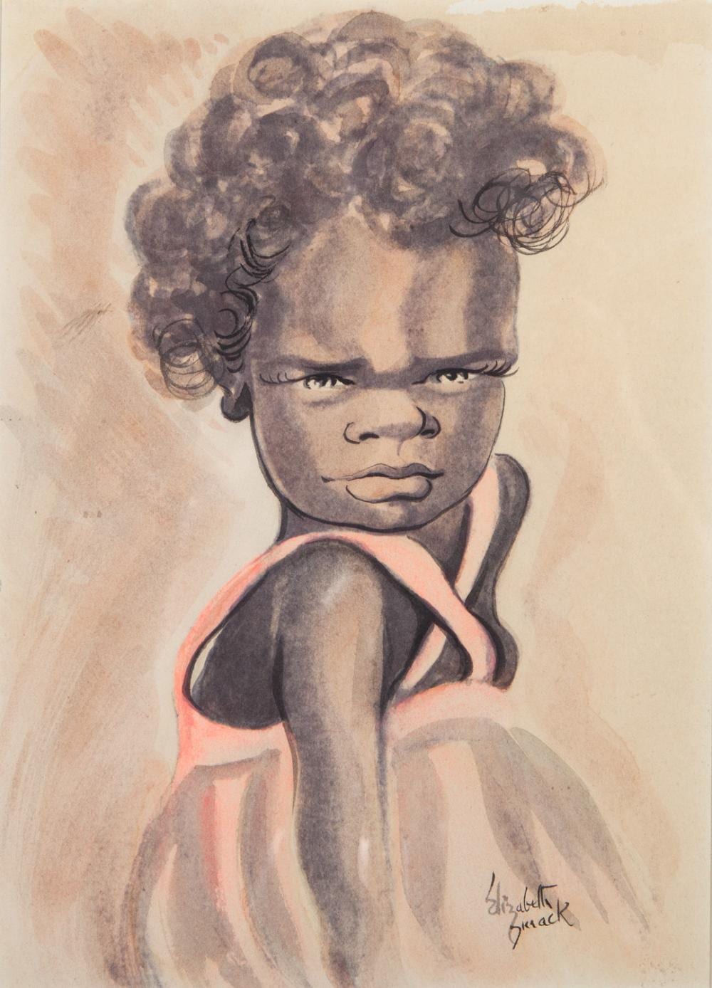 Elizabeth Durack comparable auction result: elizabeth durack girl in a pink dress mixed media