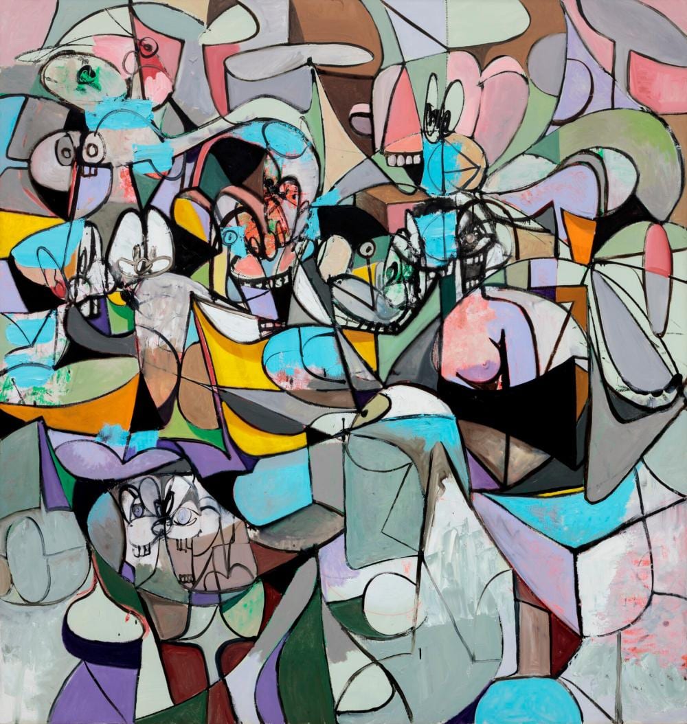 George Condo (B. 1957). Reclining Blue Form. oil on linen198 x 188 cm. (78 comparable sale