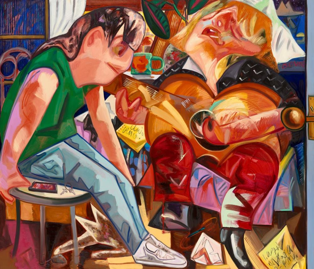 Dana Schutz (B. 1976). Singer Songwriter. oil on canvas195.5 x 228.6 cm. (7 comparable sale
