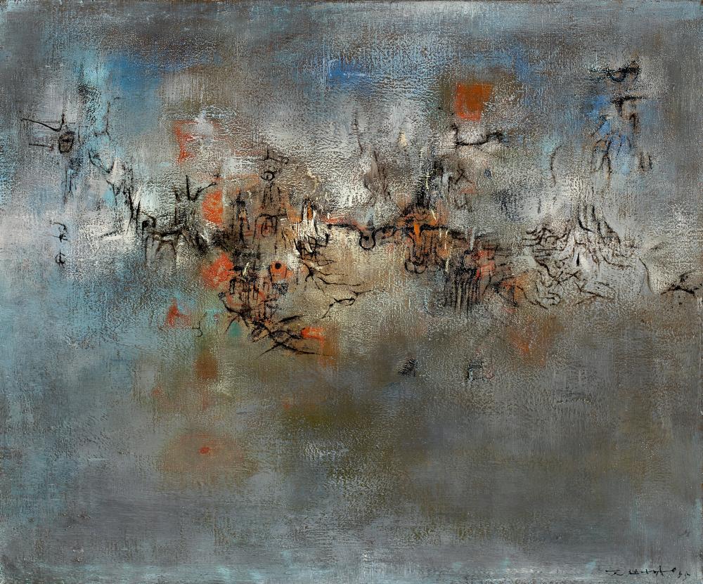 Zao Wou-Ki (ZHAO WUJI, 1920-2013). Petit pont et l'eau coule (Small bridge, comparable sale