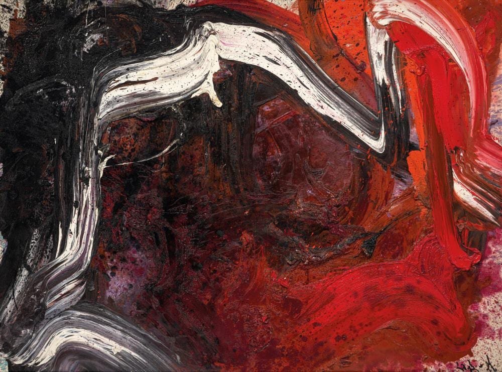 Kazuo Shiraga (1924-2008). T 51. oil on canvas96.5 x 130 cm. (38 x 51 1/8 i comparable sale