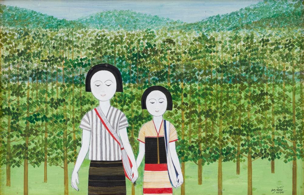 Chalood Nimsamer comparable auction result: chalood nimsamer 1929 2015 holding hands acrylic on canvas52 x 81 cm 2