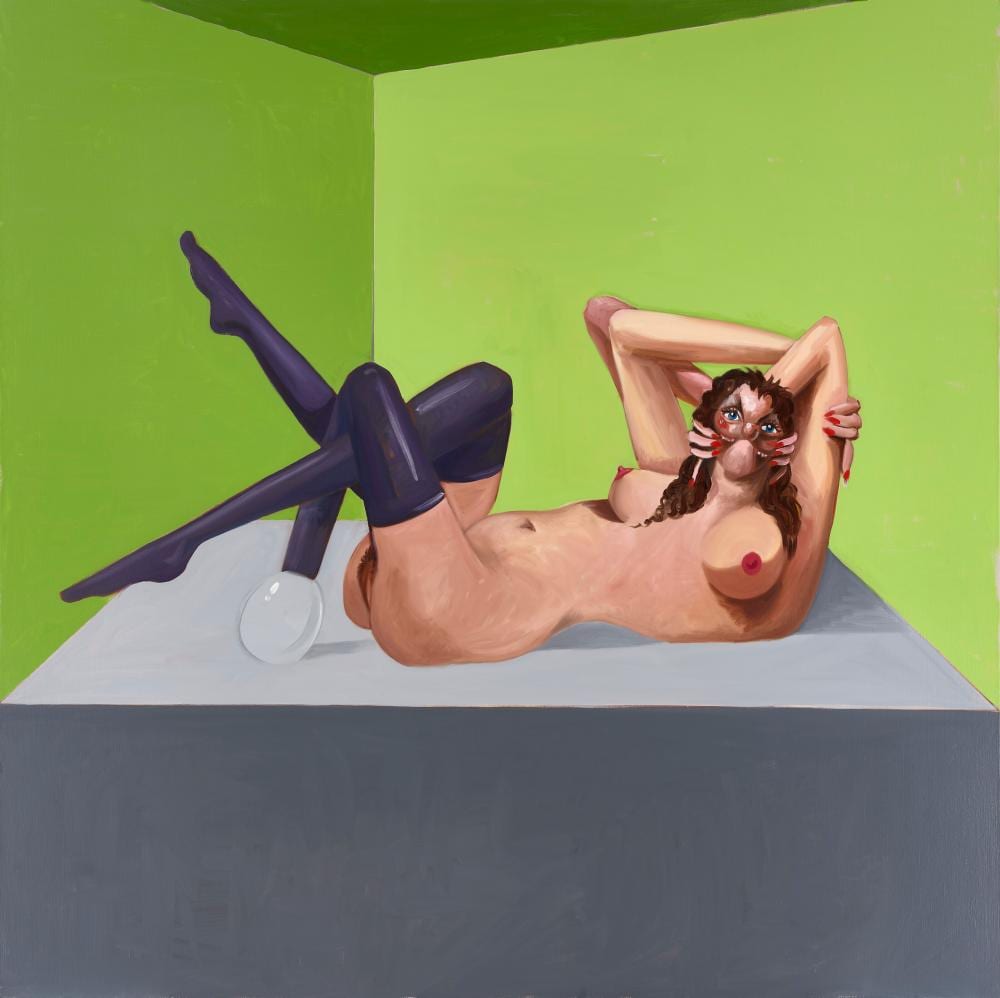 George Condo (B. 1957). The Showgirl. oil on linen203.5 x 203.5 cm. (80 1/8 comparable sale