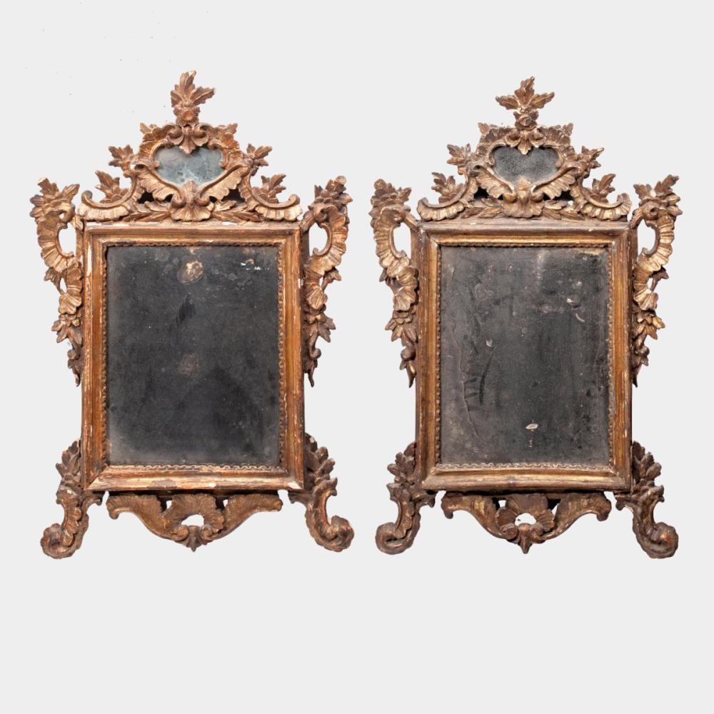 PAIR 18TH C. ITALIAN CARVED GILT WOOD MIRRORS sold by District Auction, lot 9 — auction record photograph