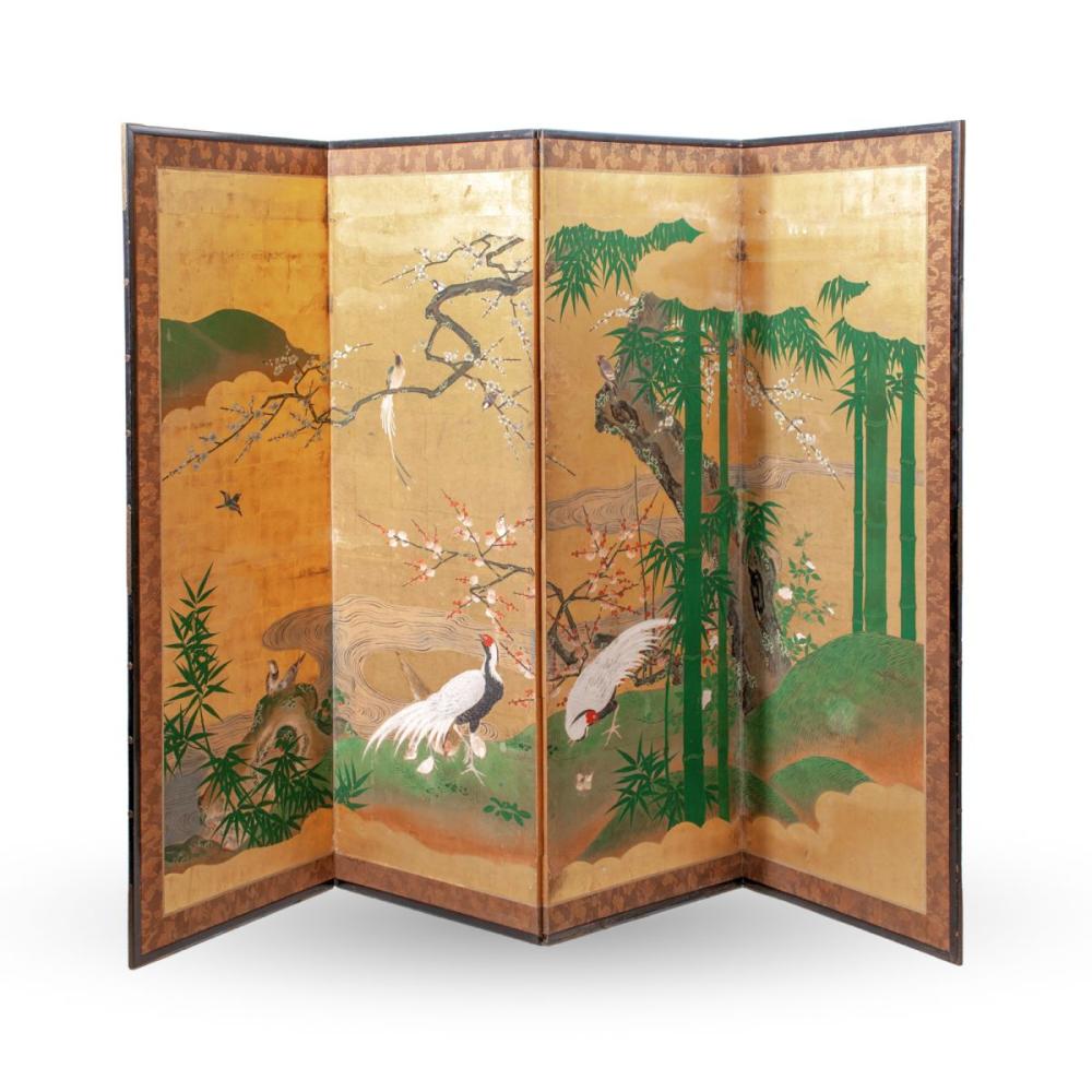 Auction comp thumbnail for JAPANESE KANO SCHOOL BIRD & FLOWER FOUR-PANEL FOLDING SCREEN / BYOBU (District Auction, Lot 56)