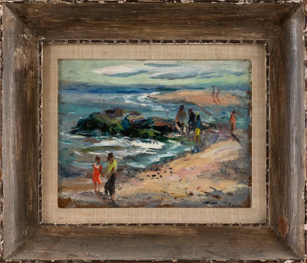 Louis van Kuyck comparable auction result: louis luigi bosa new york pennsylvania italy 1905 1981 figures on a rocky coast oil on masonite 7 x 9 framed 12 5 x 14 5