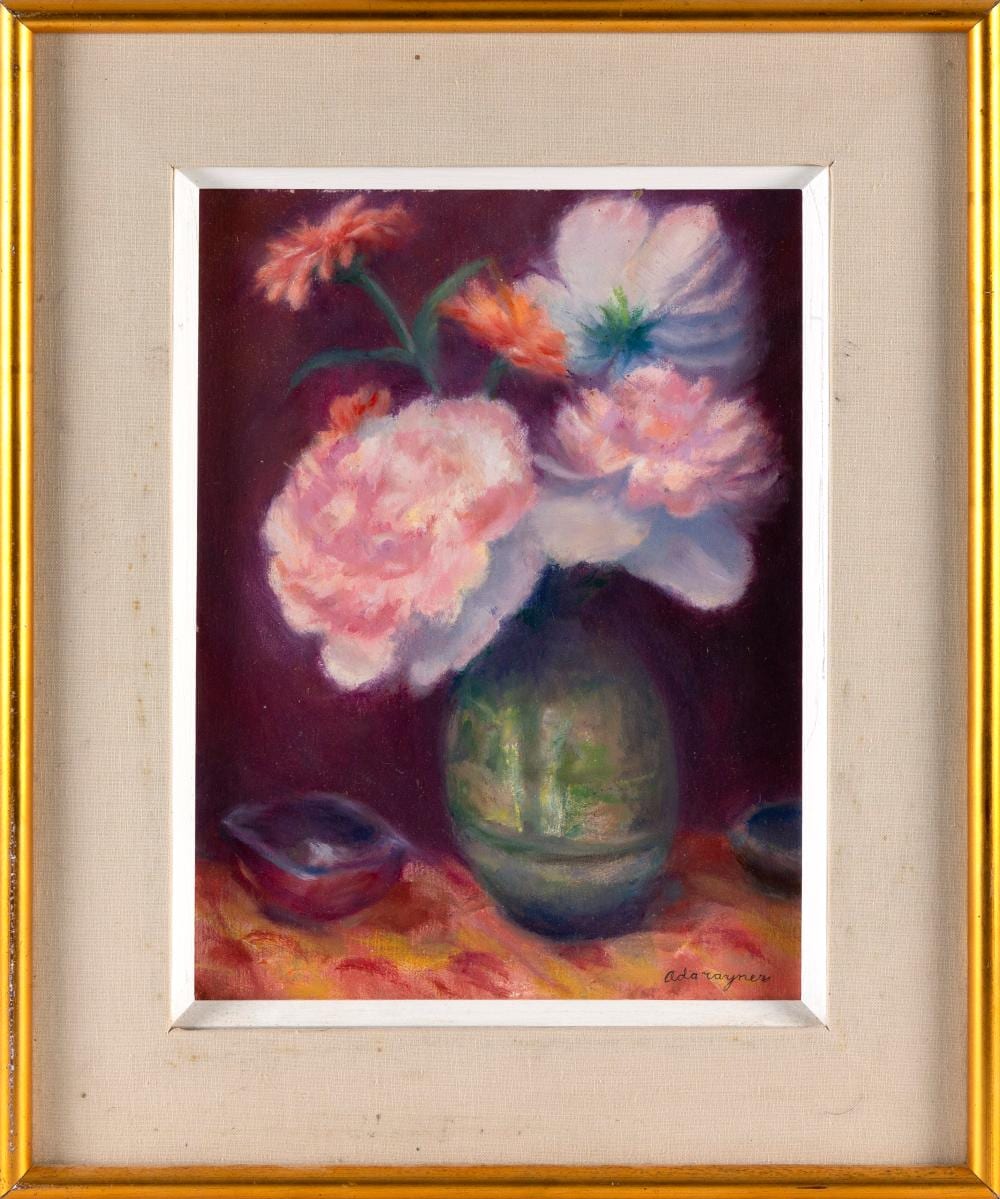 ada rayner hensche massachusetts 1901 1985 still life of pink flowers oil on panel 16 x 12 framed 23 x 19 · Eldred's · 2025-10-09 Ada Rayner Hensche comparable auction result: ada rayner hensche massachusetts 1901 1985 still life of pink flowers oil on panel 16 x 12 framed 23 x 19