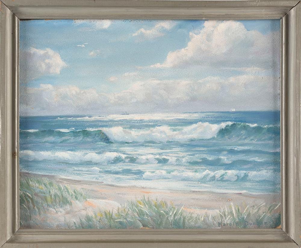 Harold C. Dunbar comparable auction result: harold c dunbar massachusetts 1882 1953 morning on the north beach oil on board 12 x 15 framed 14 x 17