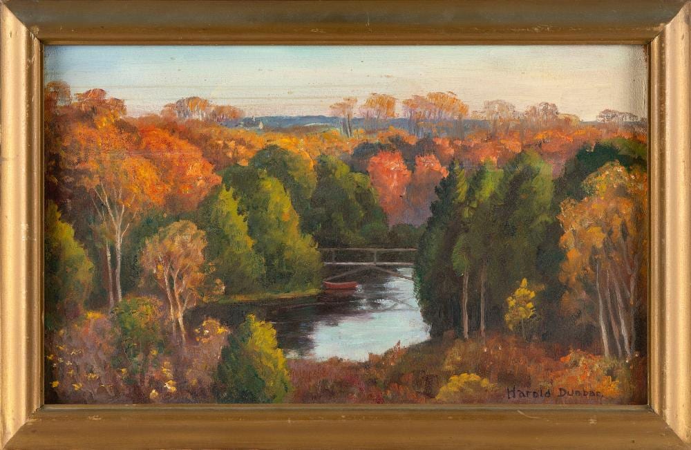 Harold C. Dunbar comparable auction result: harold c dunbar massachusetts 1882 1953 lovers lake cape cod oil on panel 12 x 20 framed 15 x 23