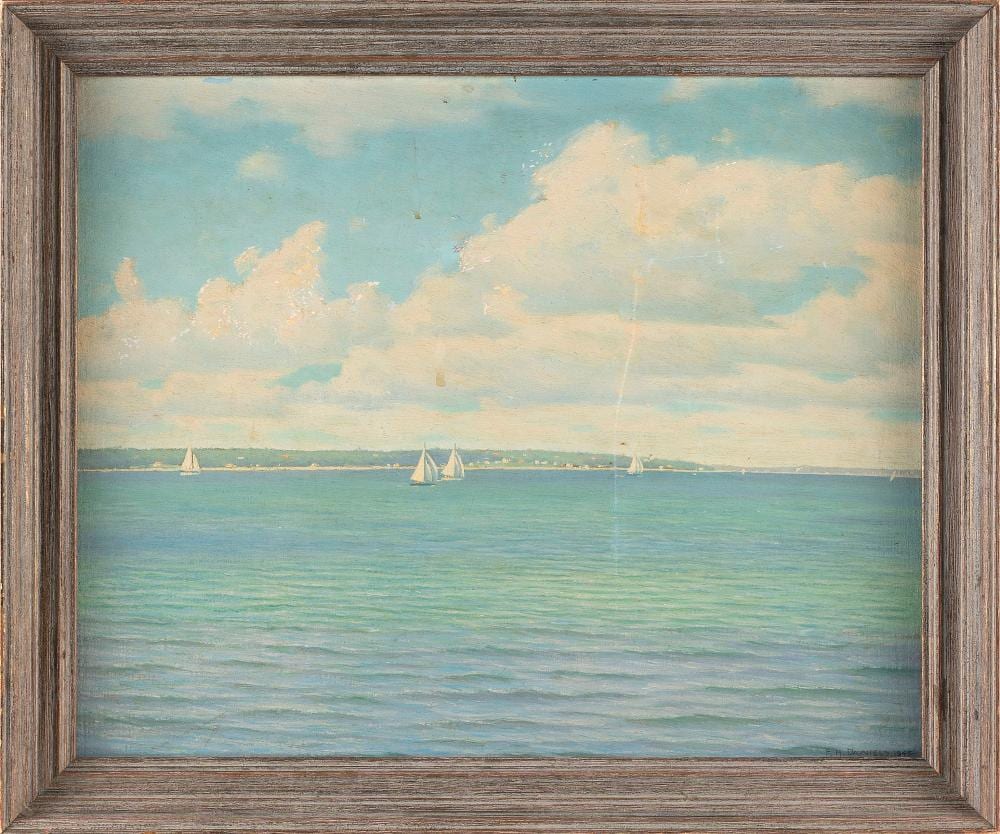 fred hamilton daniels massachusetts new york 1872 1966 on vineyard sound oil on board 16 x 19 framed 19 x 23 · Eldred's · 2025-10-09 Fred H Daniels comparable auction result: fred hamilton daniels massachusetts new york 1872 1966 on vineyard sound oil on board 16 x 19 framed 19 x 23