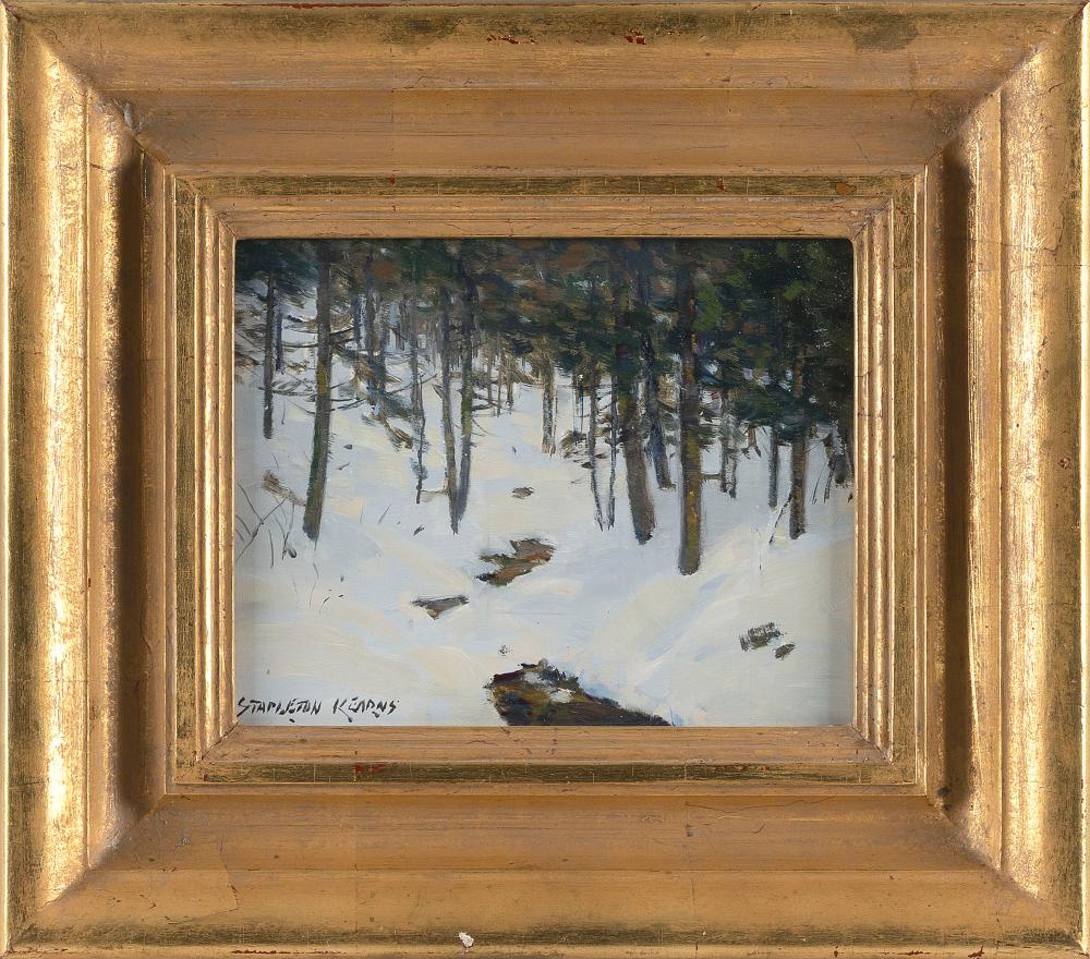 Stapleton Kearns comparable auction result: stapleton kearns massachusetts maine minnesota 1952 winter scene oil on board 8 x 10 framed 14 25 x 16 25
