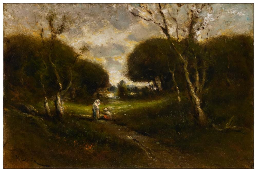 Manuel Valencia comparable auction result: manuel valencia 1856 1935 landscape with two figures on a path