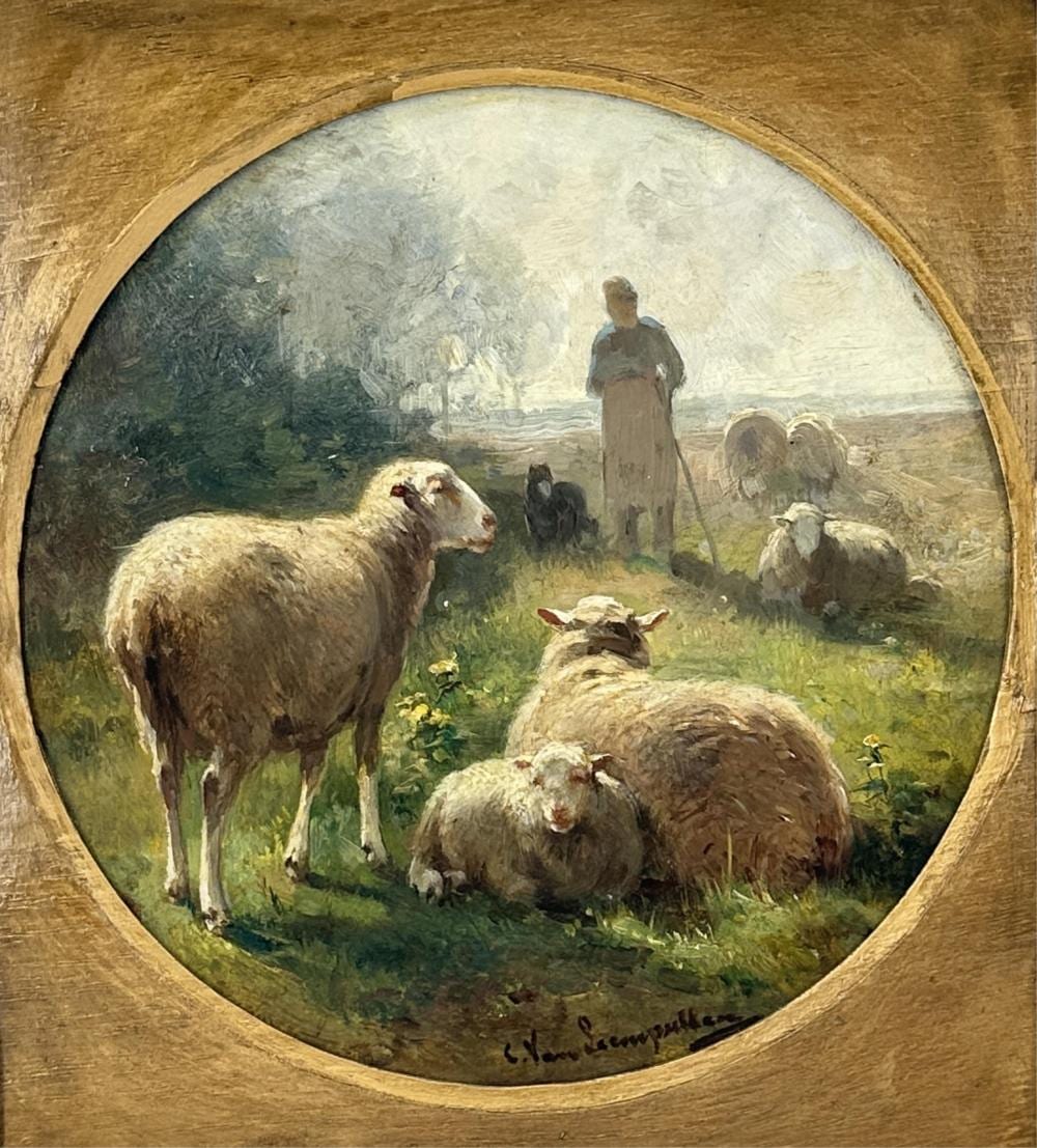 Cornelis van Leemputten comparable auction result: cornelis van leemputten 1841 1902 berg re et ses moutons huile sur panneau diam tre 21 cm