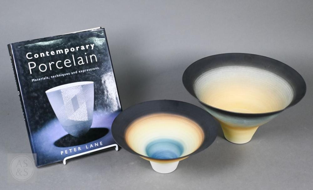 Peter Lane comparable auction result: peter lane b 1932 two graduated porcelain conical bowls in his sky series signed on bases