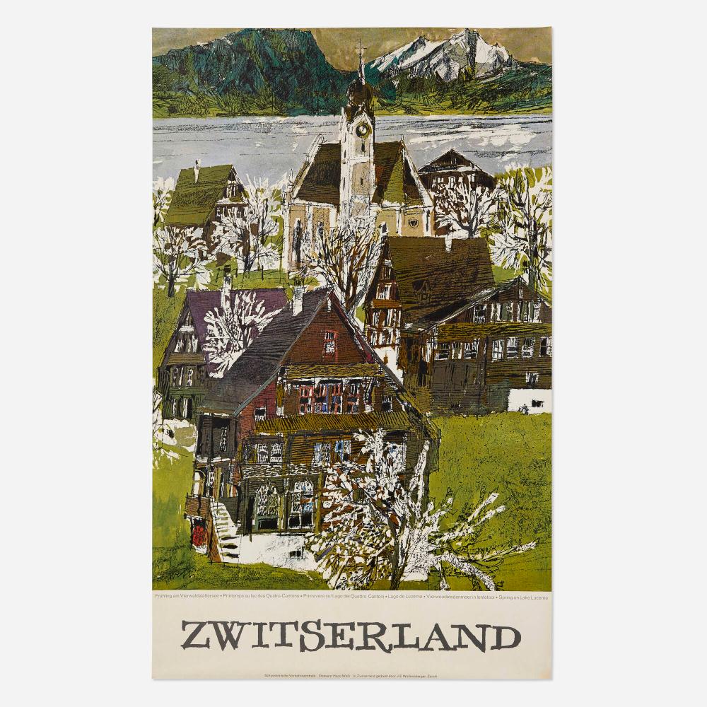 Hugo Wetli comparable auction result: hugo wetli zwitserland spring on lake lucerne vintage poster