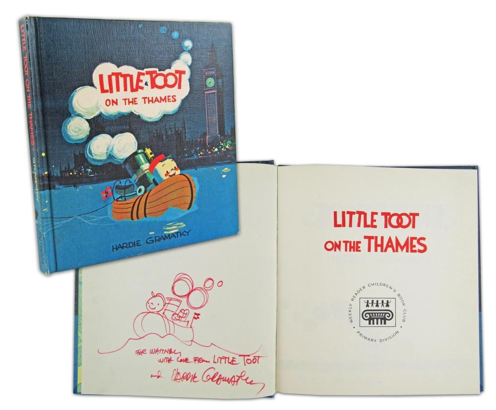 Hardie Gramatky comparable auction result: hardie gramatky signed little toot on the thames with original drawing of indomitable tug boat