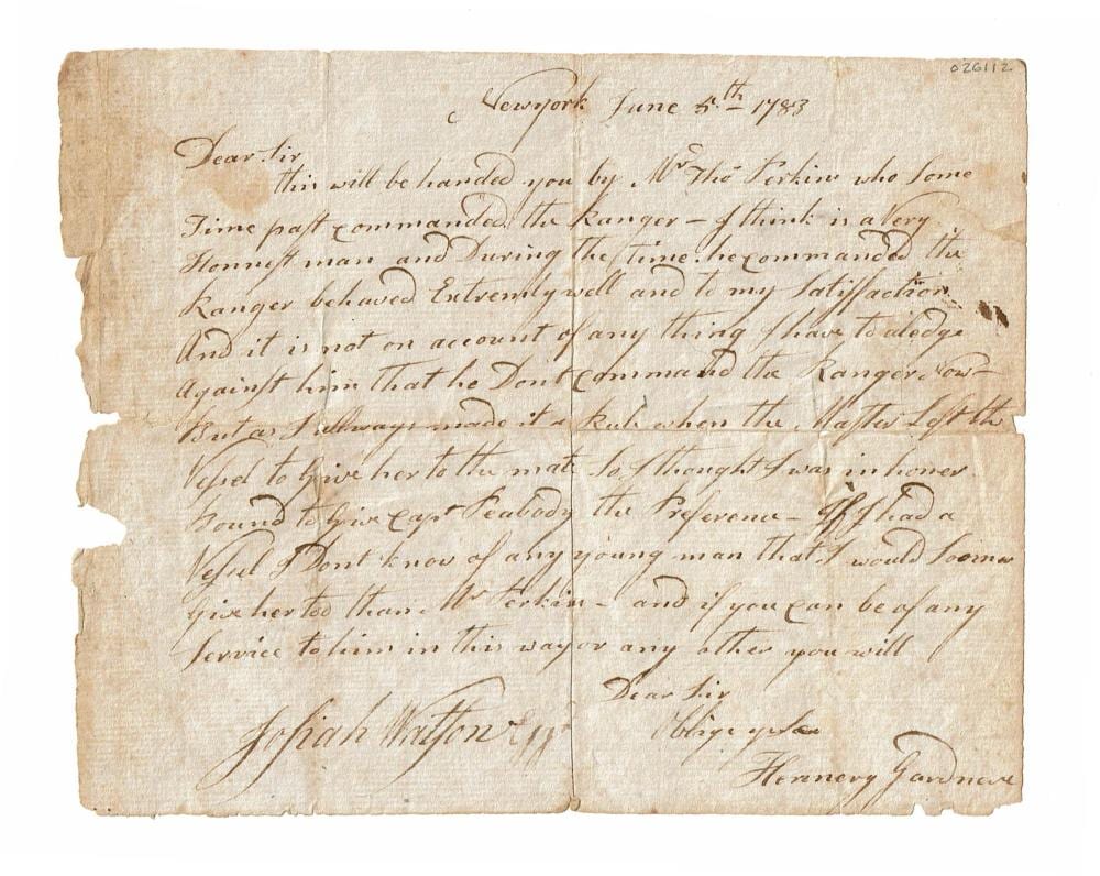 John Paul Jones comparable auction result: revolutionary war dated als attesting to qualities of master of continental navy sloop ranger once commanded by john paul jones