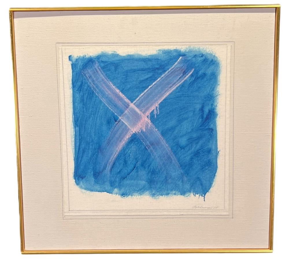 Ida Kohlmeyer comparable auction result: pink x on blue by ida kohlmeyer