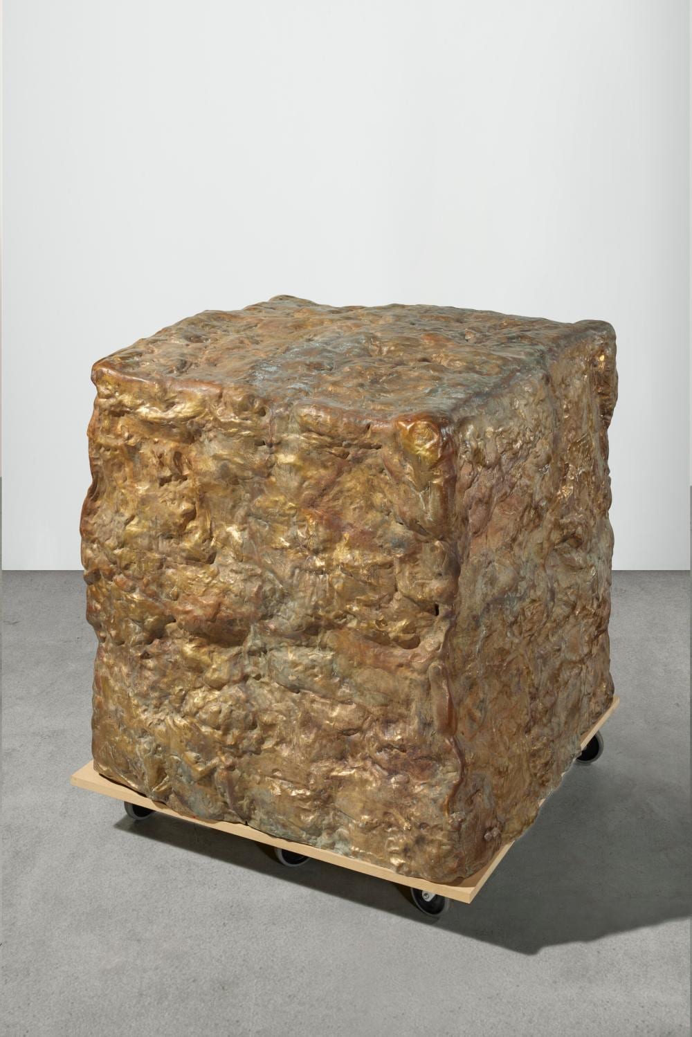 Rebecca Warren comparable auction result: rebecca warren b 1965 cube bronze mdf and wheels