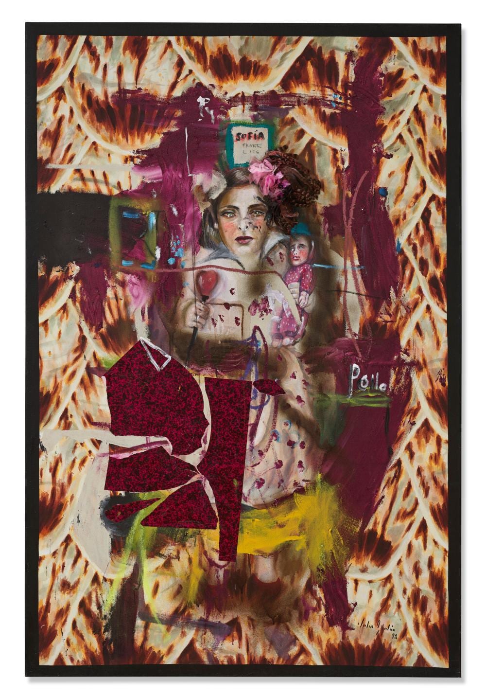 Julio (1958) Galán comparable auction result: julio gal n 1958 2006 joy oil oilstick paper collage feathers and fa