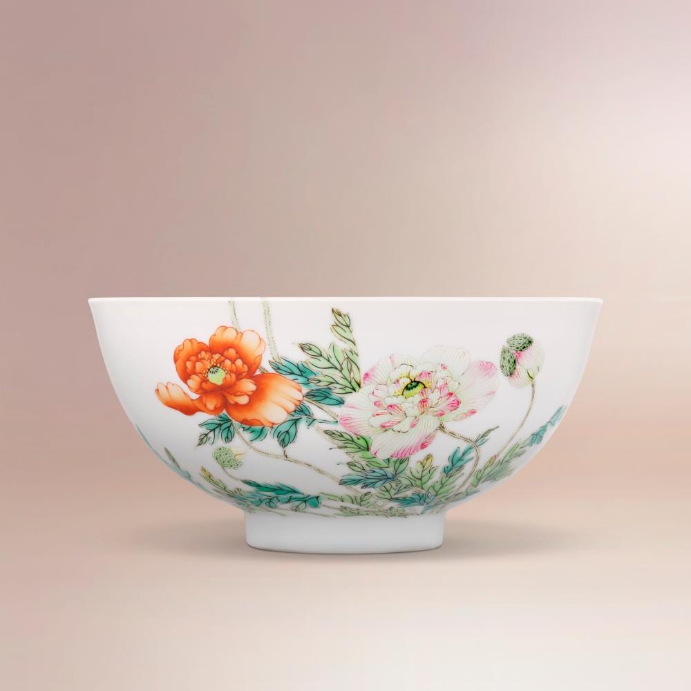 A Fine And Extremely Rare Yangcai ‘POPPY’ BOWL. YONGZHENG SIX-CHARACTER MAR comparable sale