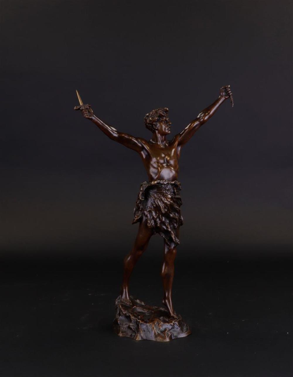 Francesco La Monaca comparable auction result: francis la monaca 1882 1937 patinated bronze sculpture of a man on a rock signed and foundry stamp h 36 cm