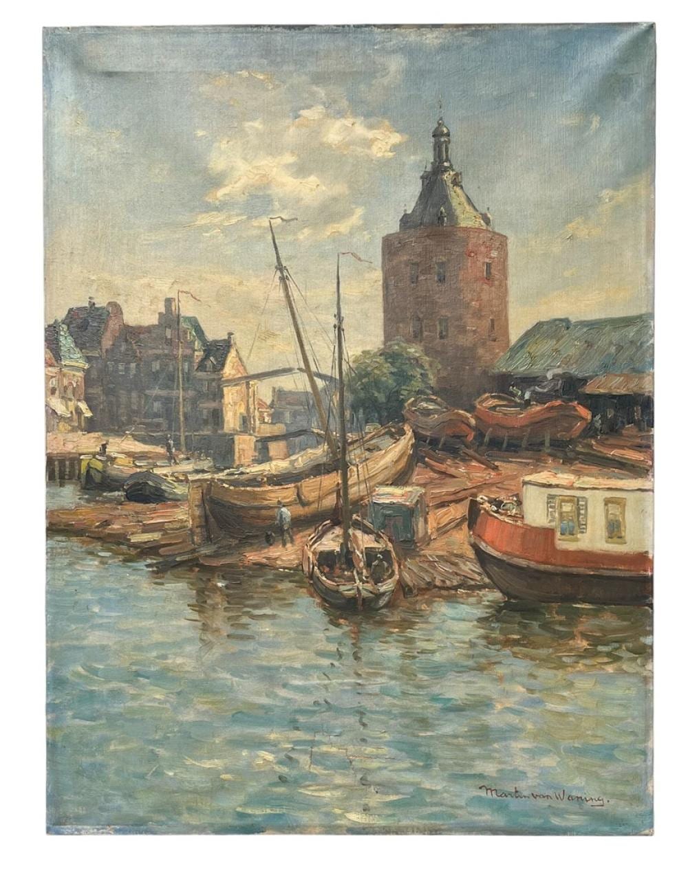 Martin van Waning comparable auction result: martin van waning 1889 1972 shipyard in enkhuizen with the drommedaris oil on canvas signed lower right 82 x 62 cm