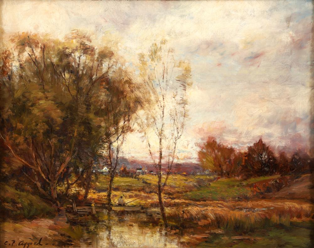 Charles P. Appel comparable auction result: charles p appel oil painting autumn landscape with a village in the distance