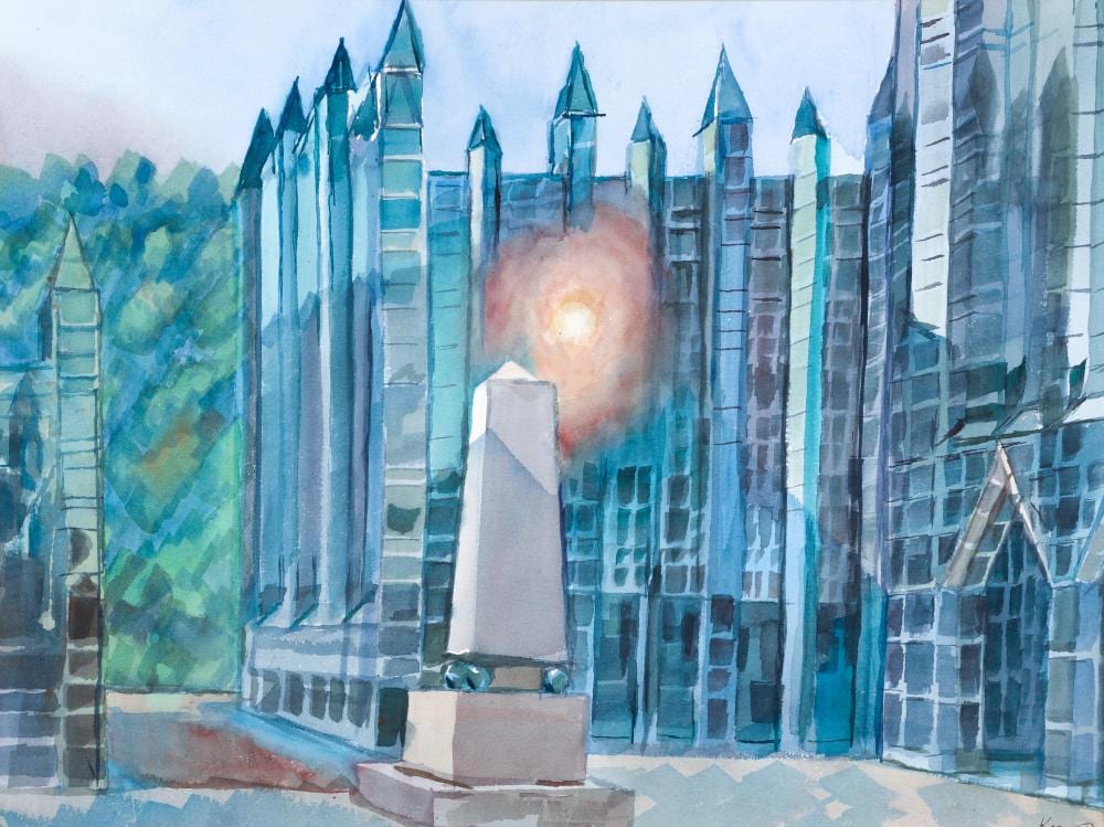 henry koerner 1986 watercolor downtown buildings and obelisk · Concept Art Gallery · 2025-10-11 Henry Koerner comparable auction result: henry koerner 1986 watercolor downtown buildings and obelisk