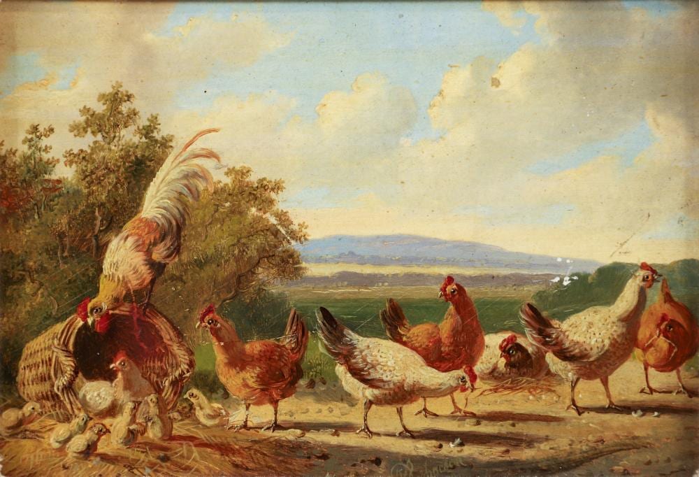 Albertus Verhoesen comparable auction result: albertus verhoesen oil poultry in a classical landscape