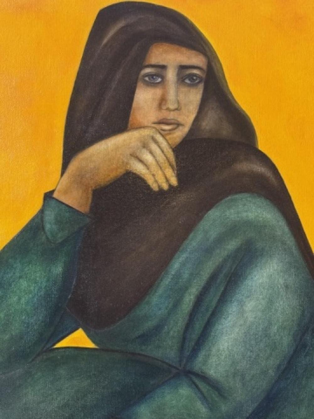 Louay Kayyali comparable auction result: louay kayyali signed oil painting portrait woman