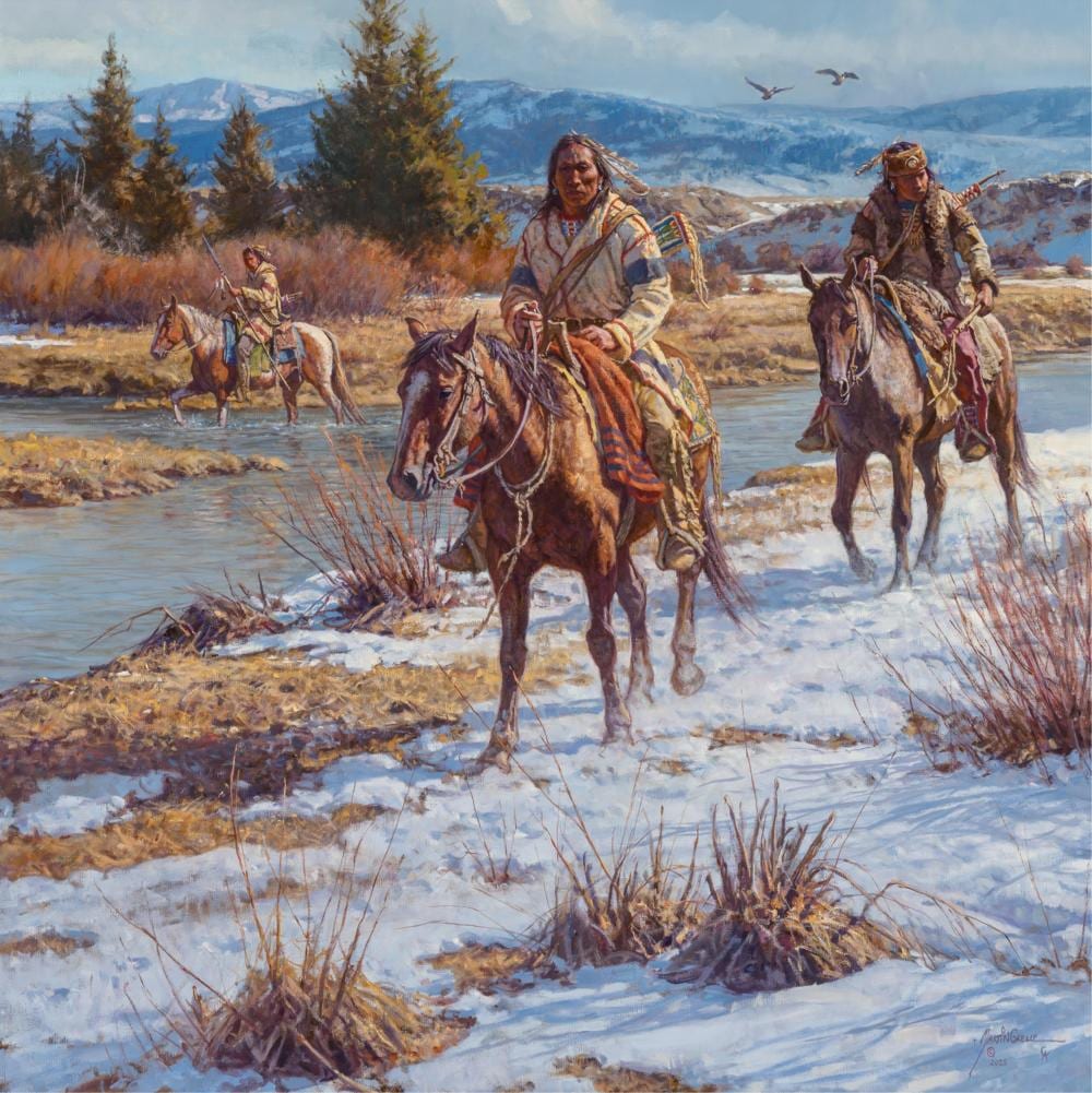 Martin Grelle comparable auction result: martin grelle b 1954 trackers at blacktail ponds 2025 oil on linen 36 x 36 inches