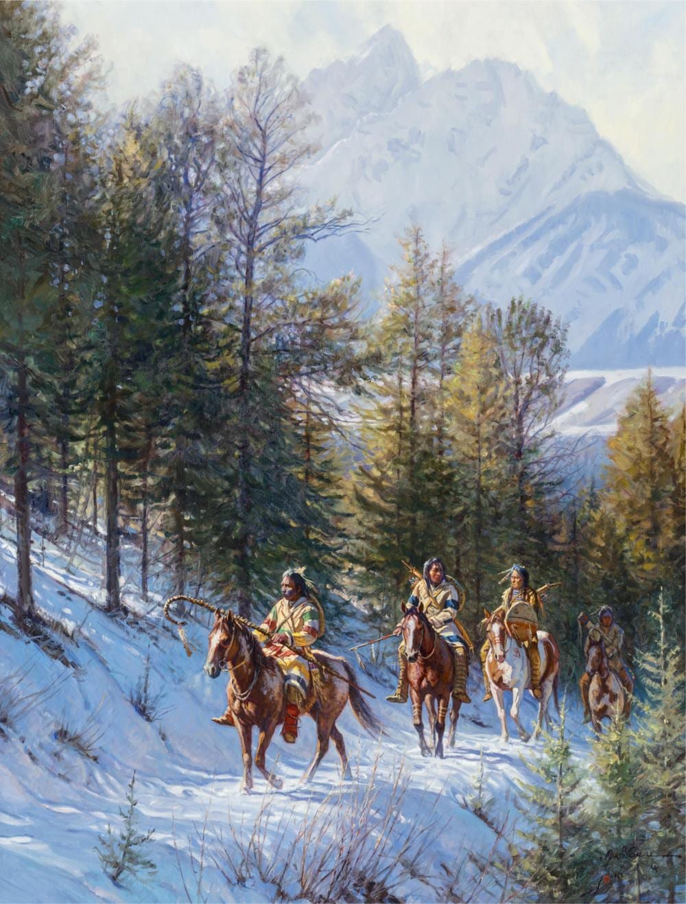 Martin Grelle comparable auction result: martin grelle b 1954 warriors of winter 2006 oil on linen 40 x 30 inches