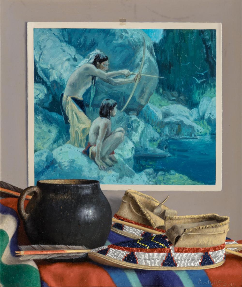 William Acheff comparable auction result: william acheff b 1947 out late with my dad 2019 oil on canvas on panel 12 x 10 inches