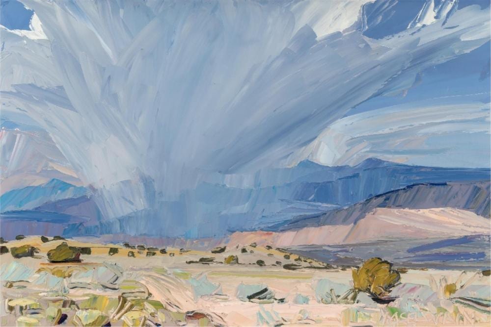 louisa mcelwain 1953 2013 rain approaching alcalde oil on canvas 20 25 x 30 25 inches · Lone Star Art Auction · 2025-11-01 Louisa McElwain comparable auction result: louisa mcelwain 1953 2013 rain approaching alcalde oil on canvas 20 25 x 30 25 inches