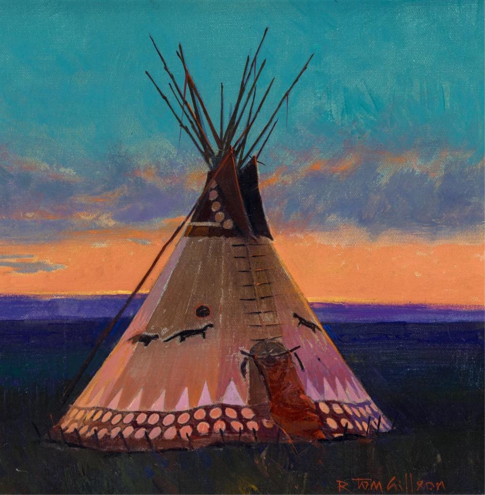 Tom Gilleon comparable auction result: r tom gilleon b 1942 blackfoot otter oil on board 12 x 12 inches