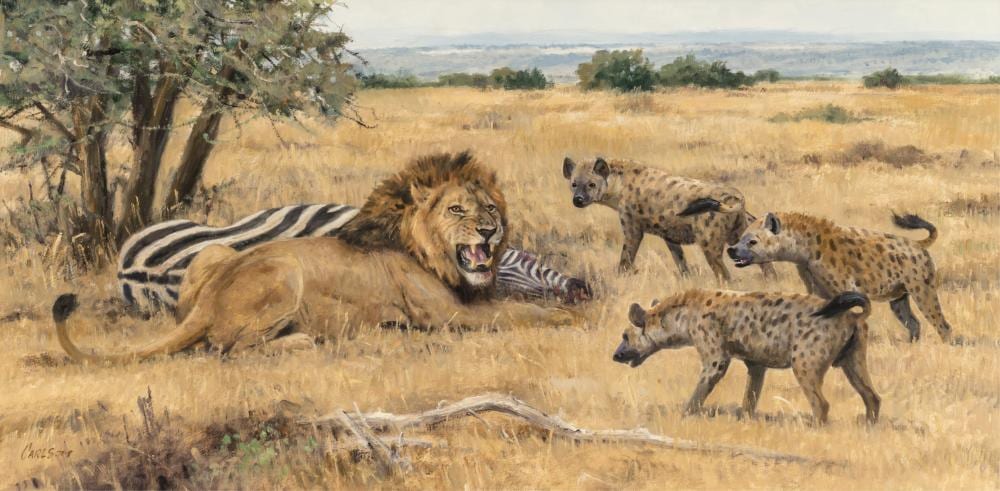 Ken Carlson comparable auction result: ken carlson b 1937 confrontation oil on canvas 21 25 x 42 inches