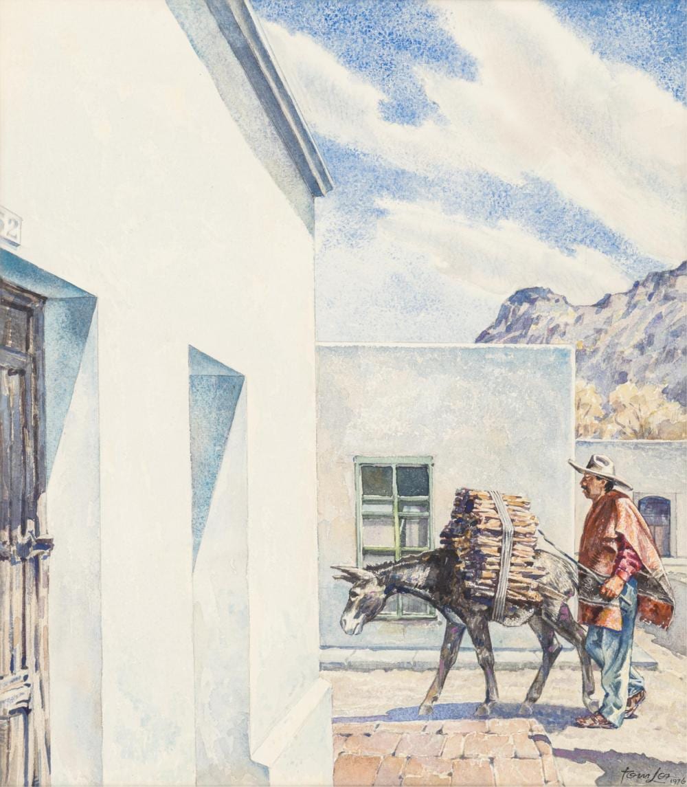 tom lea 1907 2001 kitchen stovewood 1976 watercolor 15 x 13 inches sight · Lone Star Art Auction · 2025-11-01 Tom Lea comparable auction result: tom lea 1907 2001 kitchen stovewood 1976 watercolor 15 x 13 inches sight